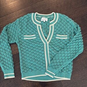 Heartloom Teal Knit Sweater with Cream Trim